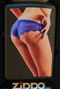 ZIPPO PINUP LIGHTER BLUE PANTIES BLACK MATTE RED SEAL Sexy - Picture 1 of 12