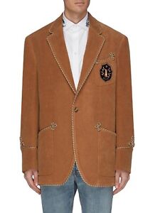 Gucci Men's Camel Beige Fox Badge Corduroy Blazer Jacket Size 46 $5600+