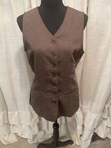 Vintage Esprit BrownV Neck Button Up Vest Sz Medium - Picture 1 of 4