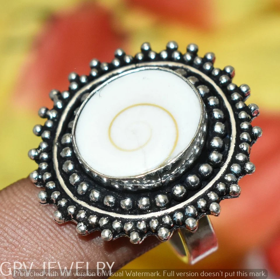 Shiva Eye Shell Gemstone Ring 925 Silver Overlay Us Size 8.5" U276-F123 - Image 1 of 1