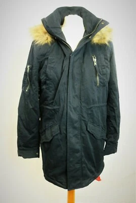 Joe Browns Mens Navy Parka Coat Size M Faux Fur Hood Trim CR093 ii 04 - Image 1 of 4