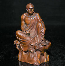 5" Old Chinese Boxwood Wood Hand Carved Seat Arhat Luohan Rohan Buddha Statue