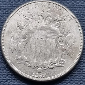 1867 Shield Nickel 5c Higher Grade XF - AU #84223 - Picture 1 of 2