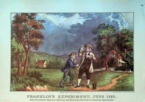 Currier & Ives Calendar Topper 1955 Ben Franklin Experiment Kite Lightning - Picture 1 of 1