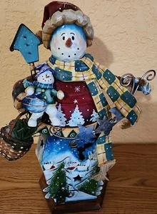 Wooden Snowman figurine 15" Christmas decoration w/alot of detail - Picture 1 of 4