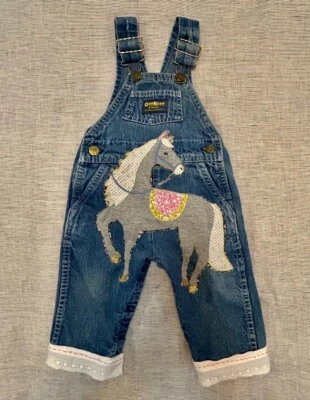 Oshkosh Upcycled VTG Vestbak Overalls Sz 18 Mos Blue Denim 100% Cotton Made USA - Image 1 of 4