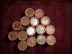 UNSEARCHED WHEAT CENT ROLL WITH INDIAN HEAD CENT ON END 1 bid = 1 roll - Picture 1 of 5