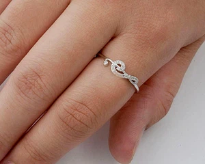 Music Note Ring Sterling Silver 925 Clear CZ Jewelry Face Height 6 mm Size 8 - Picture 1 of 3