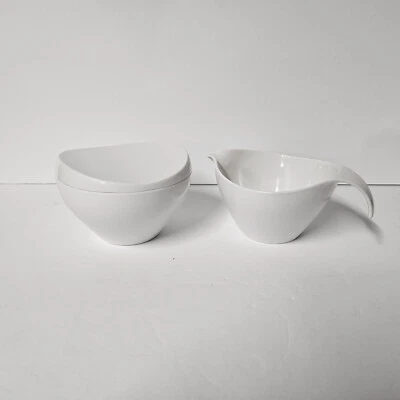 Vintage Mid Century Prolon Melmac Creamer 7410 Sugar Bowl 7408 with Lid White - Image 1 of 4