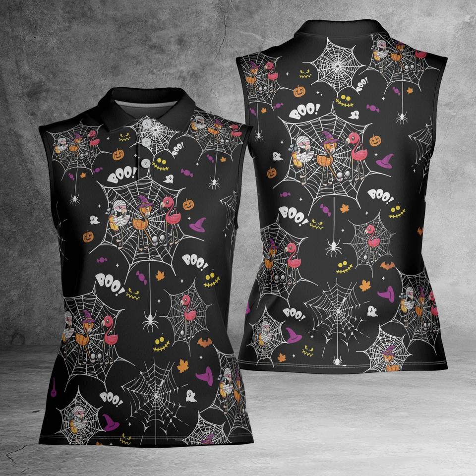 Polo sin mangas Flamingo Golf Halloween Spider Golf para mujer talla XS-4XL Foto 1 de 4