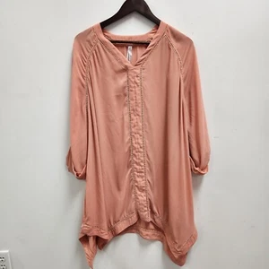 Melissa McCarthy Seven7 Womens Tunic Blouse 3X Cuffed 3/4 Sleeve V-Neck Peach - Picture 1 of 10