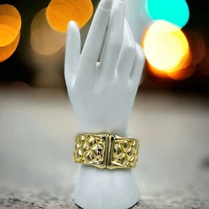 Grobes Armreif Armband Vintage gesteppt Büschel goldfarben Modernist Statement Schmuck - Bild 1 von 11