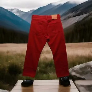 Lev's 501 Jeans Men 30x28 Relaxed Fit Straight Leg Red Denim Button Fly Y2K READ - Picture 1 of 15