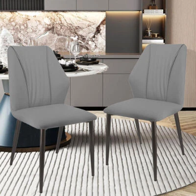 2er Küchenstuhl Set Esszimmerstühle Leder Esstischstühle Restaurant m Khaki/Grau - Bild 1 von 4