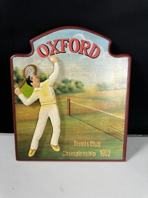 Placa de madeira vintage Oxford Tennis Club Championship 1902 3-D em relevo 13 polegadas - Imagem 1 de 4
