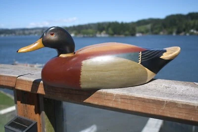 Mallard Drake decoy by Quacker box, solid wood, glass eye, OP - Image 1 of 4