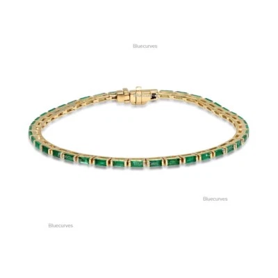Brazalete Brazalete Tenis Baguette Esmeralda Genuino Apilable 1.95ct Oro Amarillo 14k Foto 1 de 4