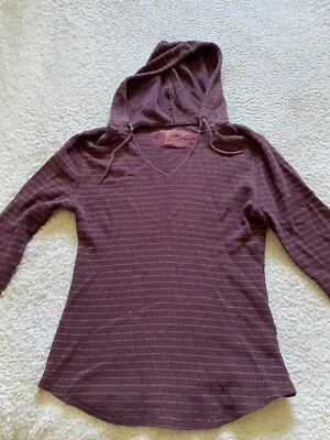 Eddie Bauer 女式闪亮条纹长袖连帽运动衫紫色 L 码 — 第 1/4 张图片