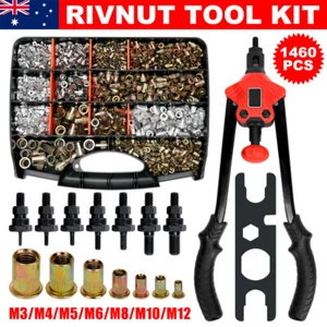 Heavy Duty Rivet Nut Riveter Rivnut Nutsert Gun Riveting Tool Kit Thread M3-12 - Picture 1 of 12