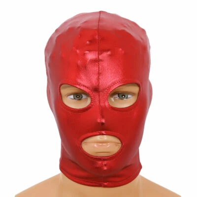  Women Men Wetlook Leather Full Face Mask Hood Open Mouth Headgear Party Hat - Image 1 of 4