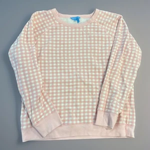 Draper James Natalie Pink Gingham Sweatshirt Womens Large Long Sleeve Crewneck - Picture 1 of 12