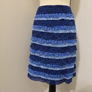 WHITE HOUSE BLACK MARKET Spotted Knee Length Pencil Skirt Lined 8 Blue - Picture 1 of 11