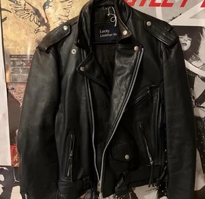 Lucky Leather Inc Black Leather Lace Up Jacket Vintage Size Large Made In USA - Picture 1 of 6