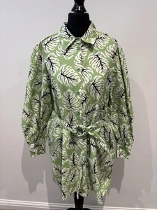 ZARA GREEN COLLARED LEAF PRINT SHORT OLIVIA SHIRT DRESS WITH BELT SIZE S VGC - Picture 1 of 9