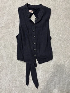 Free People Black Linen Blend Vest Women’s Size M Open Back / Tie Back - Picture 1 of 6