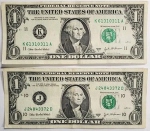 Two Vintage Series 2003A $1 One Dollar Bills, Old Bills - Picture 1 of 2