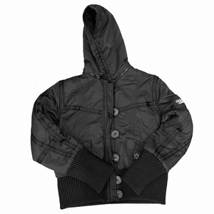 Parasuco Denim Kult schwarze Bomberjacke mit Knopfleiste Gr. L abnehmbare Kapuze - Bild 1 von 13