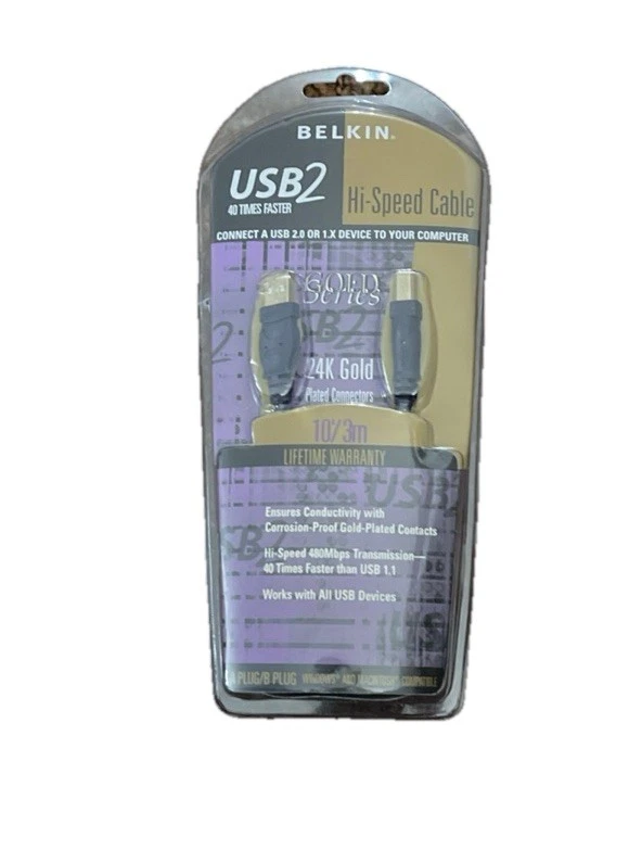 Belkin  F3U133-10 USB-2 High Speed Cable 10' A-Plug/B-Plug UPC Gold Plated. New - Image 1 of 2
