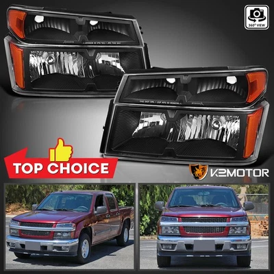 Fits 2004-2012 Chevy Colorado GMC Canyon Black Headlights+Parking Corner Lamps - Image 1 of 4