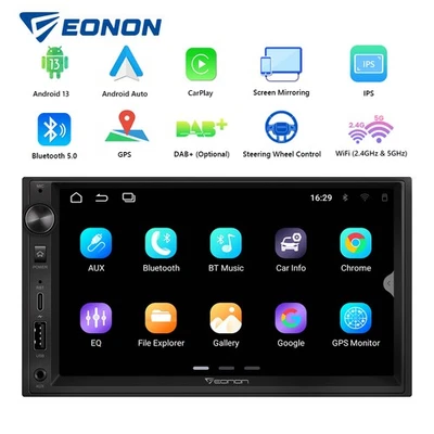 UA13 Android 13 2 DIN Car Stereo 7" Head Unit GPS Sat Nav DAB+ CarPlay Bluetooth - Image 1 of 4