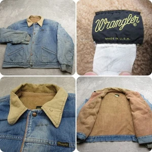 Wrangler Denim Jacket Mens Large Sherpa Fleece Lined USA Made VTG 80s 90s READ - Picture 1 of 15