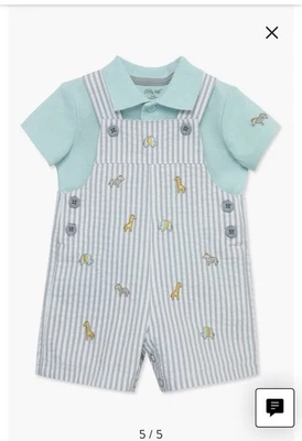 ¡NUEVO CON ETIQUETAS! Conjunto Mono Polo & Seersucker - Animales Safari - 3 Meses - LittleMe Foto 1 de 4