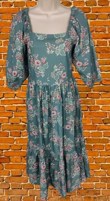 LAURA ASHLEY SAGE GREEN DRESS SIZE UK 6 COTTON WOMENS PUFF SLEEVE FLORAL PRARIE - Image 1 of 4