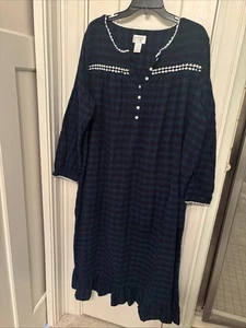 Vintage Damen 2X XXL Flanell 100% Baumwolle Nachthemd kariert Nachtwäsche Schlafanzug - Bild 1 von 8