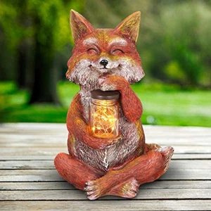 Exhart Solar Fox Garden Statue with LED Firefly Lights Glass Jar - Fox Statue Ho - Picture 1 of 1