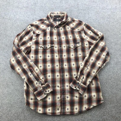 Lucky Brand Shirt Mens Small Red Tan Plaid Western Snap Long Sleeve Classic Fit - Image 1 of 4