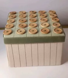 Fabric Button Box 6.5x6.5x4 With Wood Buttons (2 available) - Picture 1 of 3