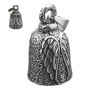 Mini Biker Motorcycle Guardian Bell Lucky Bell Angel Wings Bell Key Ring Pendant - Picture 1 of 11
