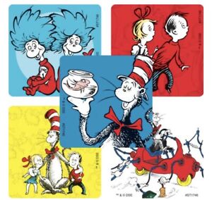 25 Dr Seuss Cat In The Hat Stickers Party Favors Teacher Supply Thing 1 Thing 2