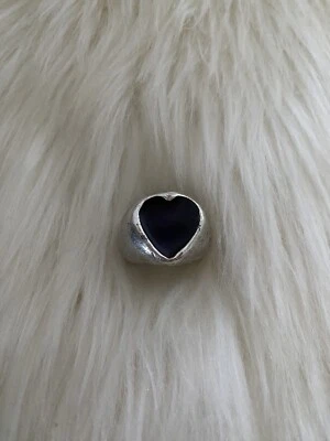 METAL POINTUS Black Heart Enamel Biker Ring Sz 7 Bernard Bouhnik 90s Y2K RARE - Image 1 of 4