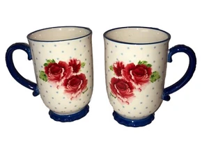 Pioneer Woman Coffee/ Tea Mugs 18 oz , Roses & Polka Dots, Set of 2, EUC! #2 - Picture 1 of 8