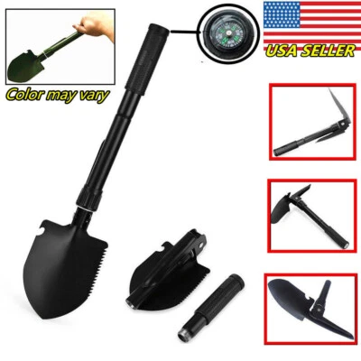 HEALTH OWL Foldable Compact Camping Shovel, Bottle Opener, Compass, & Saw Survival Tool