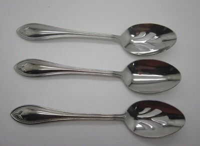 Temp Tations Old World Bead Stainless Solid + 2 Pierced Serving Spoon Free Ship! - Image 1 of 2