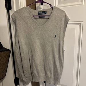 Ralph Lauren Sweater Men XL Gray Blue Pony Vest Pima Cotton Knit Polo Golf - Picture 1 of 5