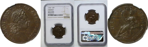 1724 1/2P Wood's Hibernia NGC MS-63 BN Cover