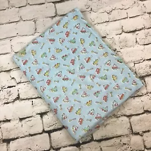 Cartoon Traffic Vehicles Fabric Light Blue Stretch Cotton 64” Wide 4+ Yards Flaw - Picture 1 of 6